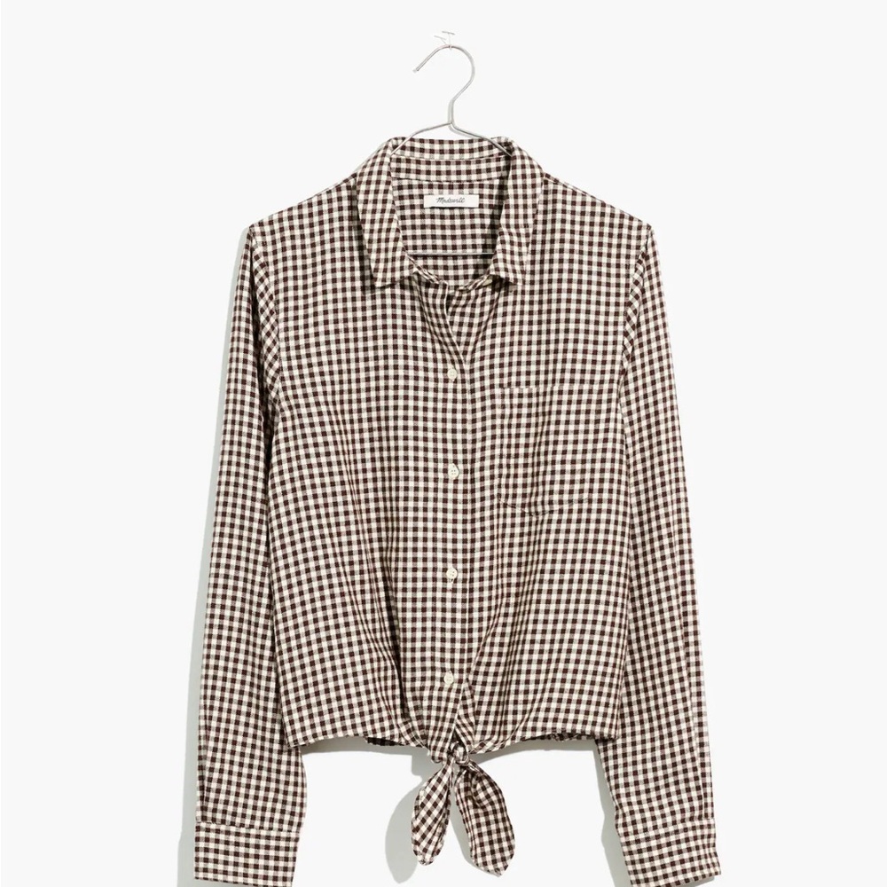 NWOT Madewell Flannel Tie-Front Shirt in Gingham Check | Small